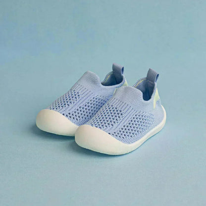 Blue slip-on baby shoes with flexible sole